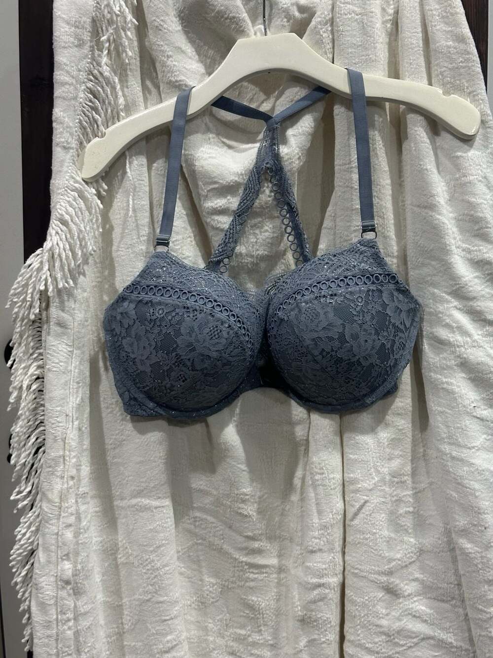Victoria's Secret Dream Angels Push-Up Front Close Lace Bra Blue Gray 36DD